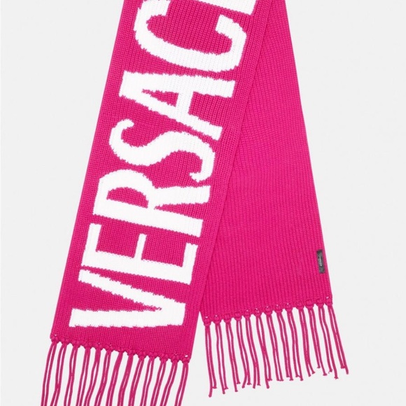 AUTHENTIC Versace Logo Wool Intarsia Fuchsia Scarf - Picture 4 of 6
